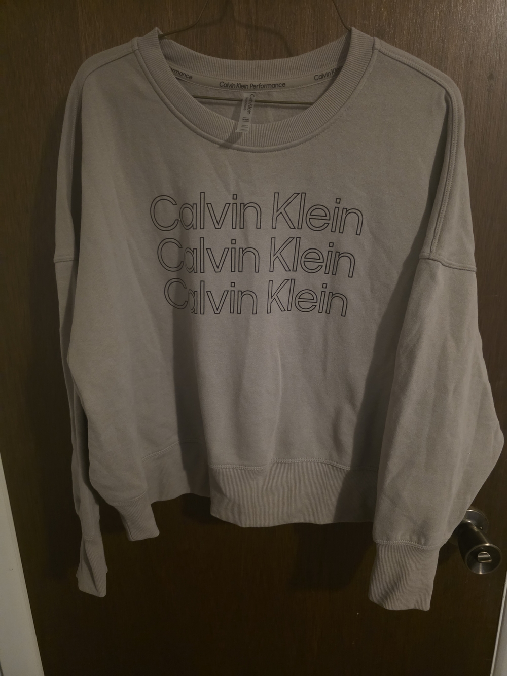 Calvin Klein Women's Taupe Crewneck Sweatshirt with Logo